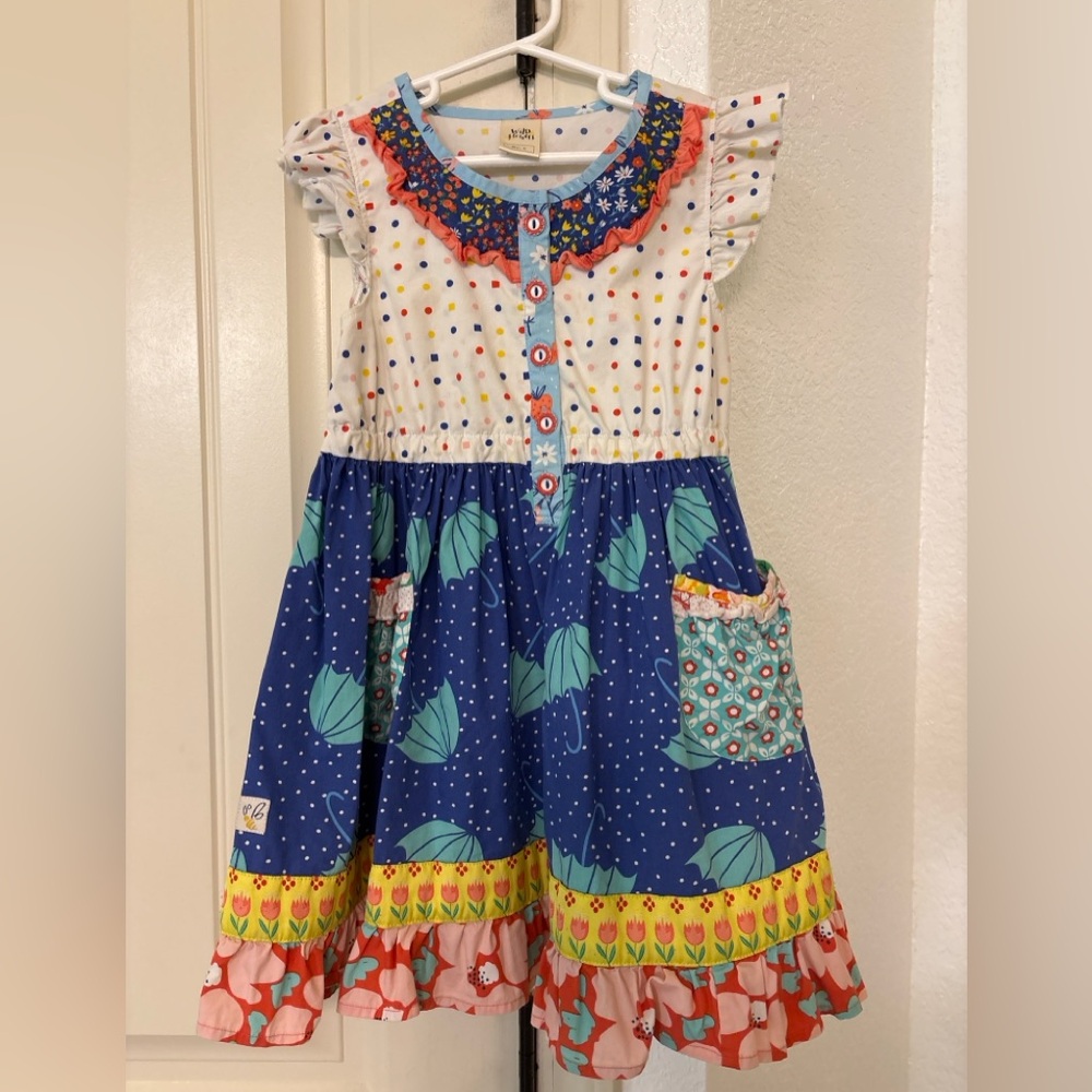 Wildflowers Girls Patchwork Dress Size 6 Boutique Ruffle Pocket